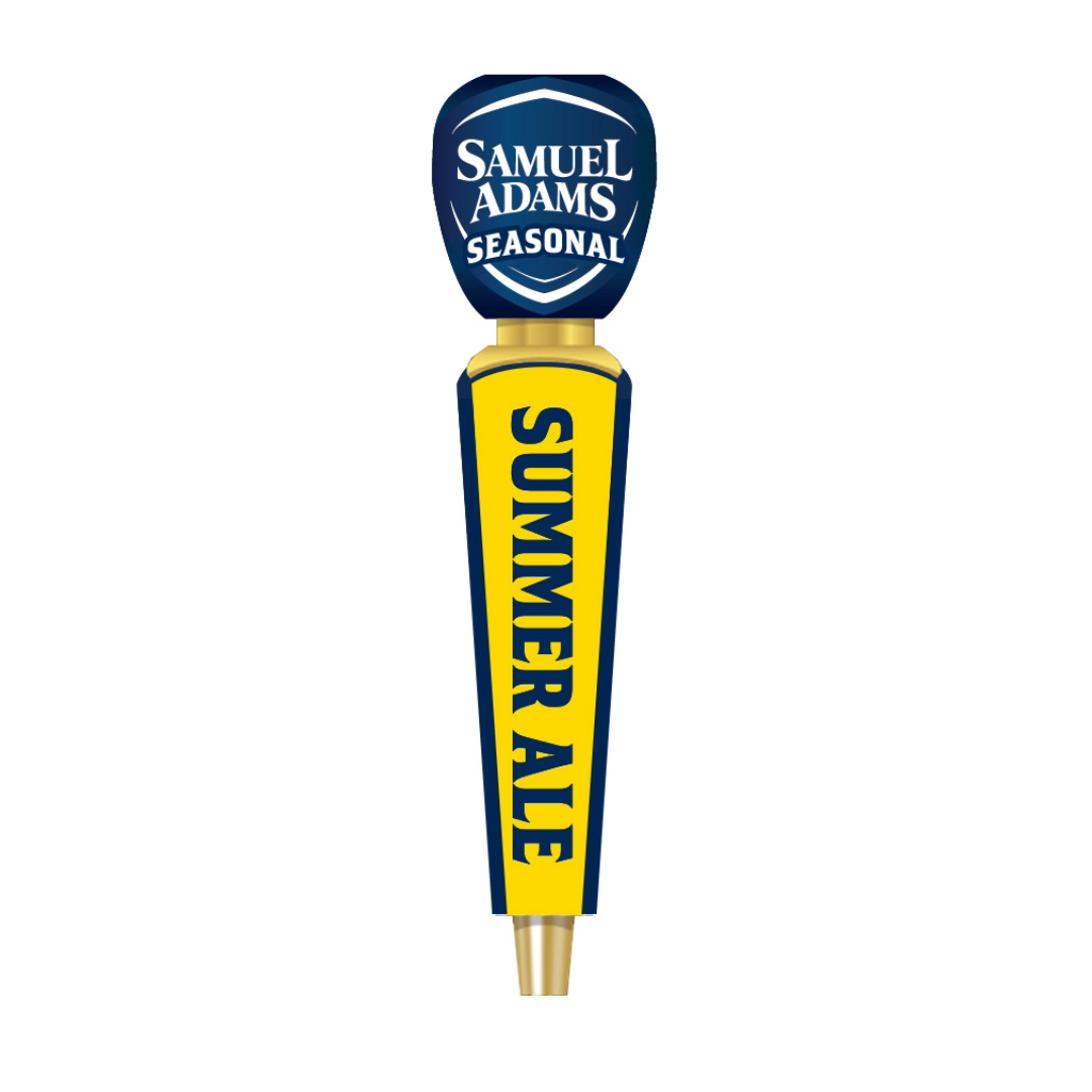 Samuel Adams Seasonal Summer Ale beer tap handle on a solid white background.