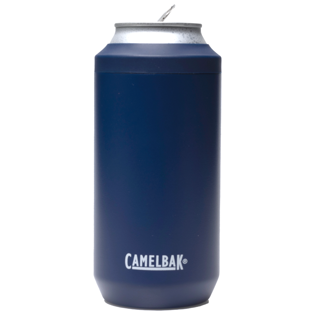 A navy blue 16oz CamelBak Can insulator with the Camelbak logo printed in white at the bottom.