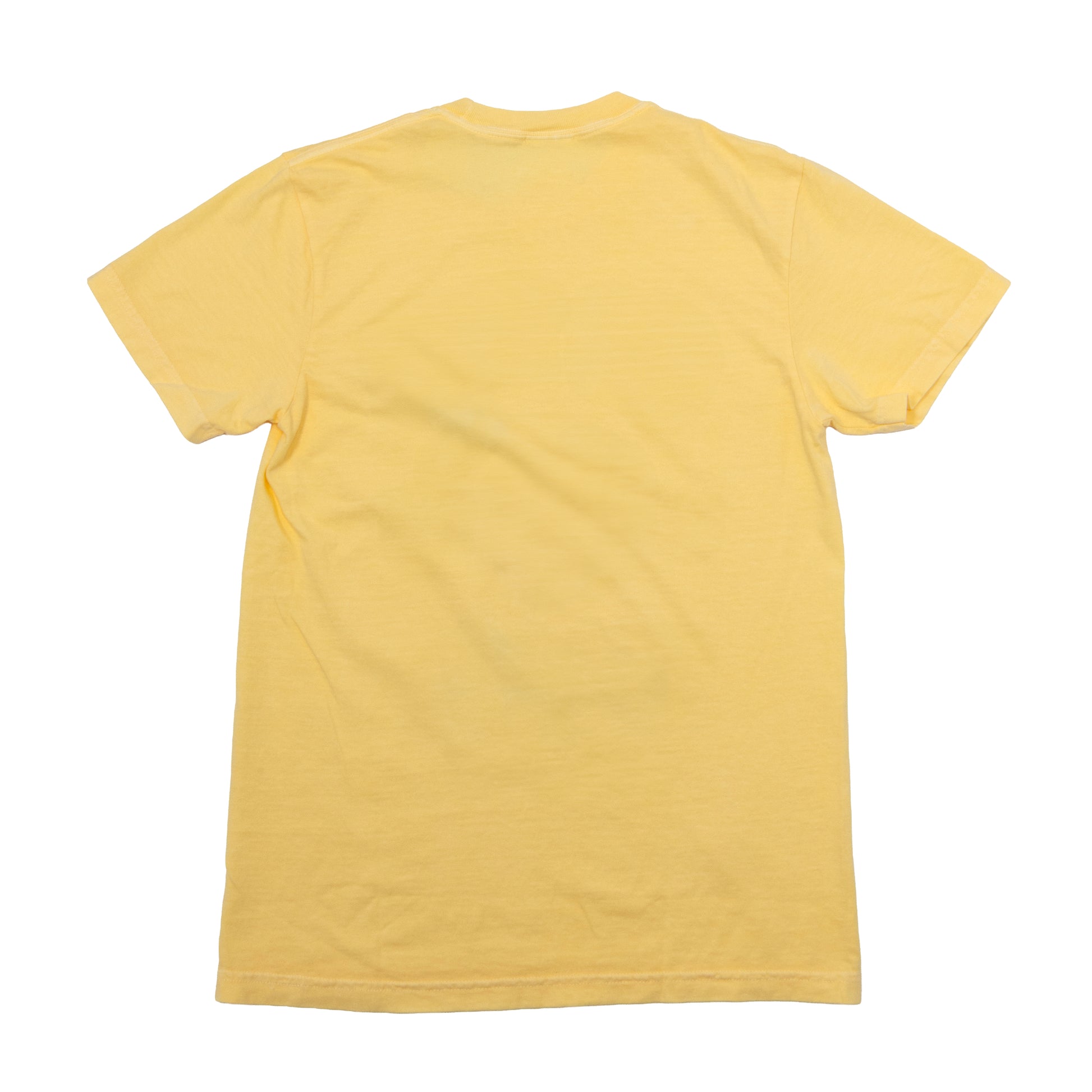 Back view of Samuel Adams yellow t-shirt featuring clean minimalist design with short sleeves and soft cotton fabric