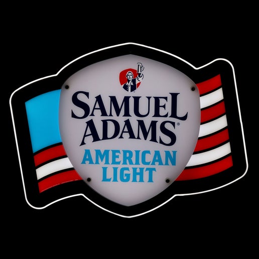 An LED neon sign of the Samuel Adams American Light logo.
