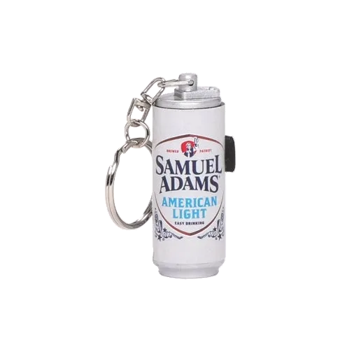 LED keychain of a Samuel Adams American Light beer can on a silver key ring.