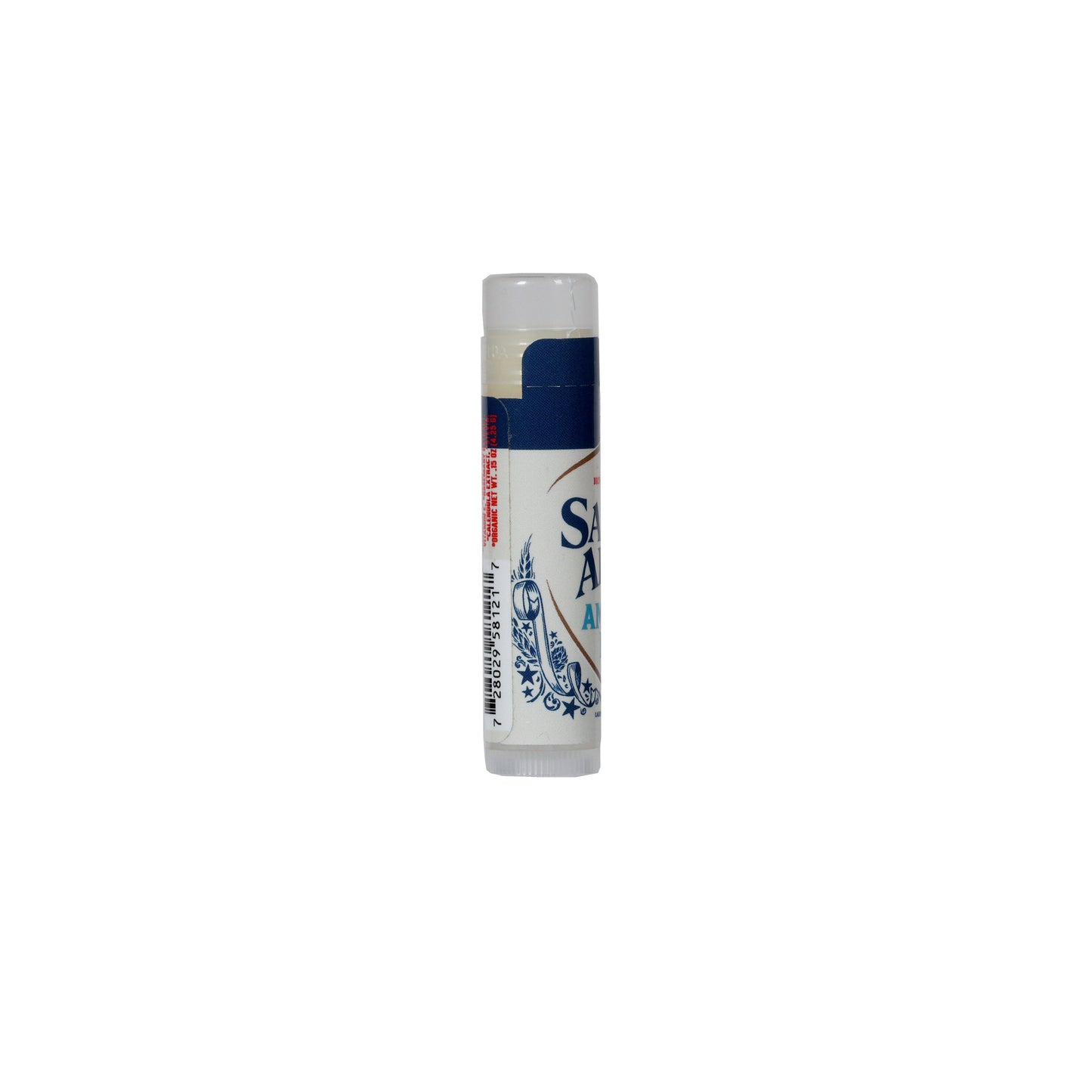 A lip balm that smells like Samuel Adams American Light beer in packaging to mimic the appearance of a can of American Light beer.