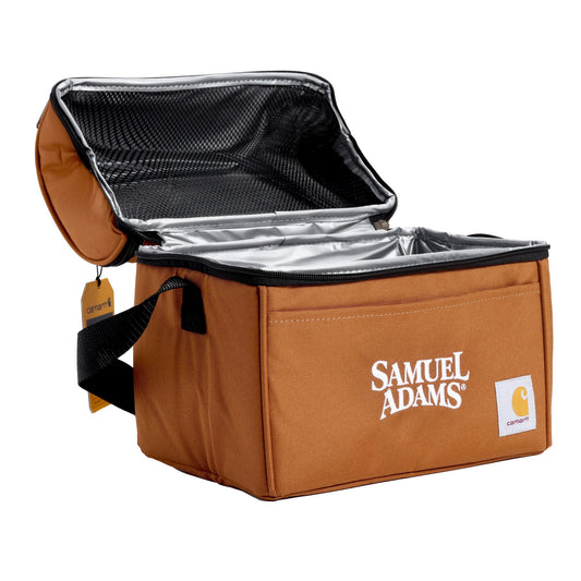This brown Carhartt Can Cooler can comfortably fit up to 6 cans.
