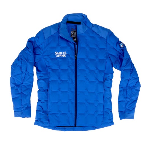 Front view of the KUHL Royal Firestorm Down Full Zip Jacket in Rally Blue