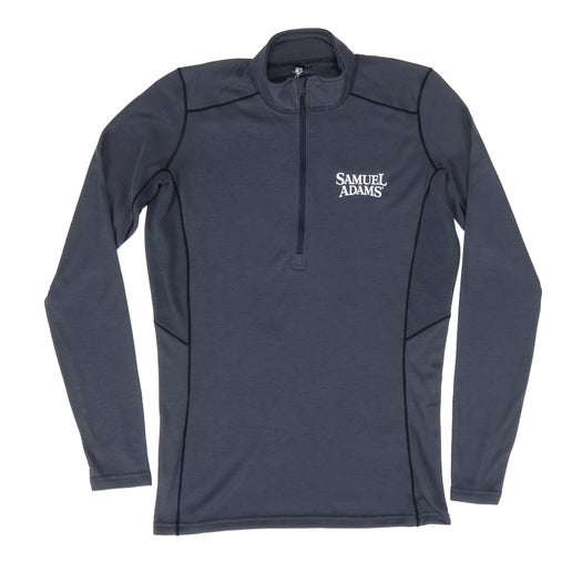 Front view of Kuhl M Akkomplice Quarter Zip in dark grey with a white Samuel Adams logo on the left chest