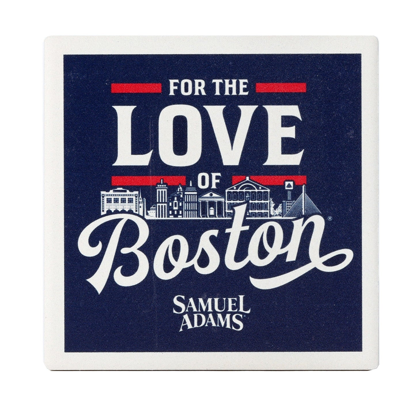 This ceramic coaster has the classic Samuel Adams "For the Love of Boston" design on it.