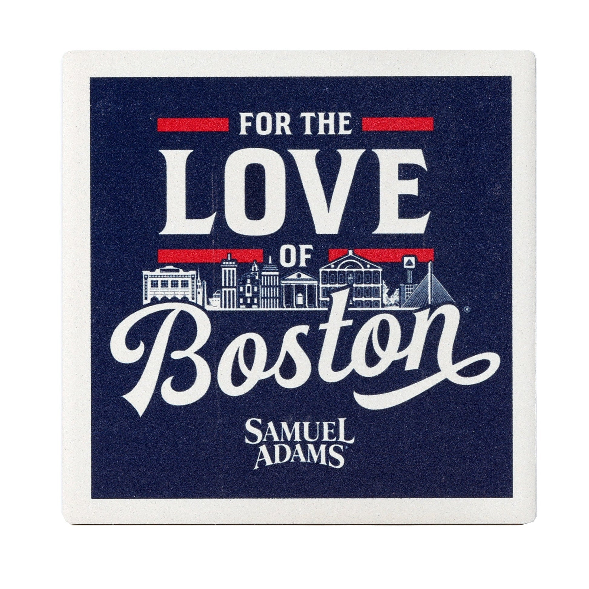 This ceramic coaster has the classic Samuel Adams "For the Love of Boston" design on it.