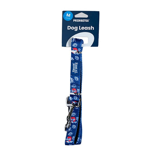 A 6' Navy Dog Leash with classic Sam Adams designs like the Cheers logo, hops, and the Sam Adams classic logo.
