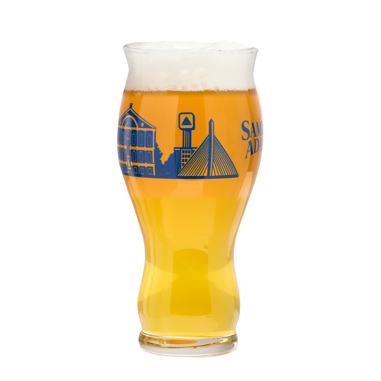 Glass features wraparound Boston skyline in blue.