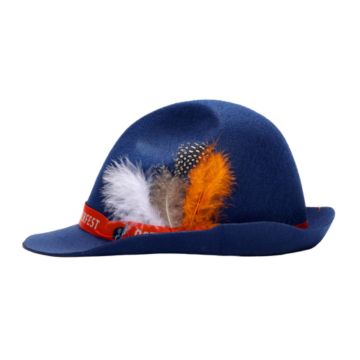 Side view of Octoberfest Alpine hat showing off the four placed feathers.