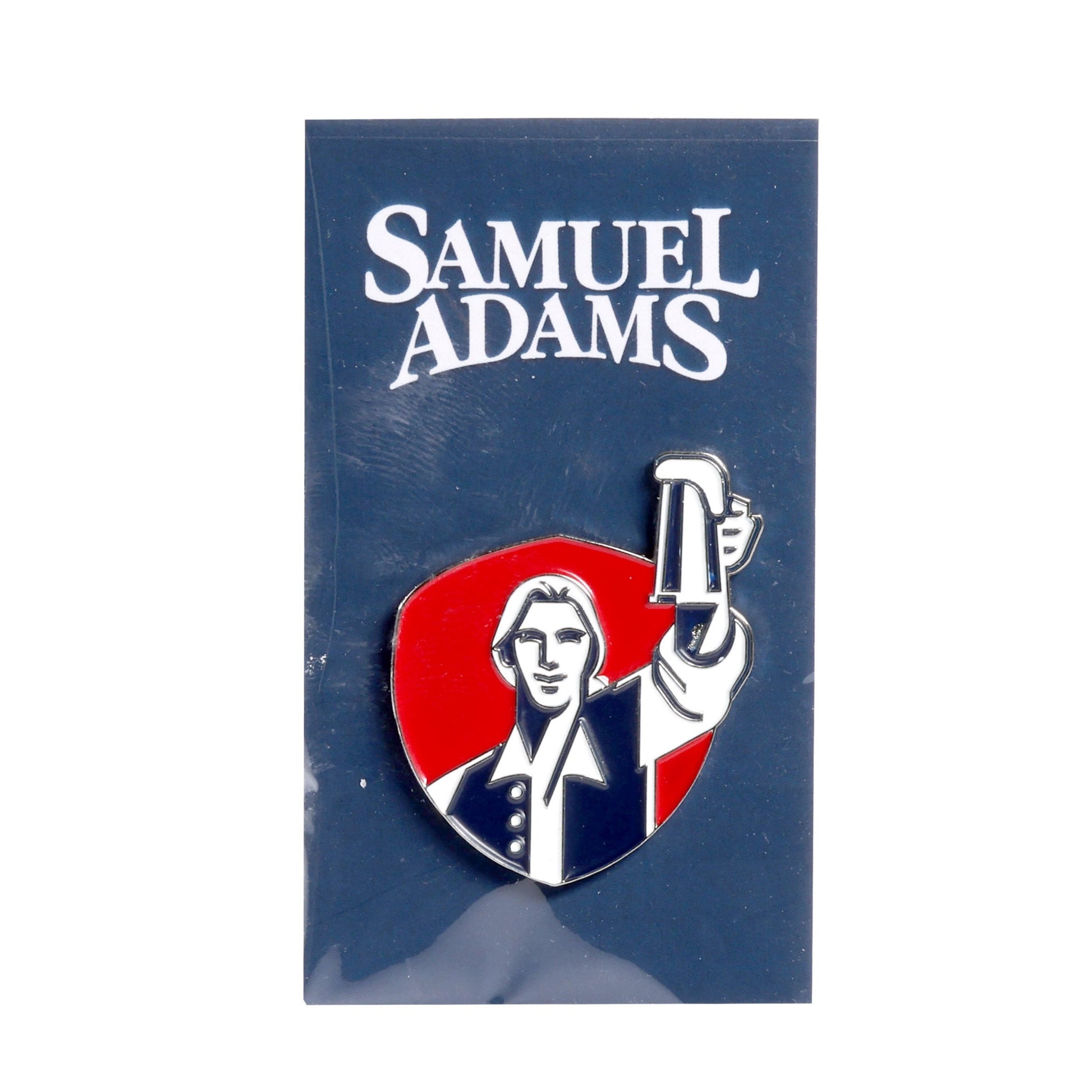 A pin of the classic Sam Adams Hoist logo.