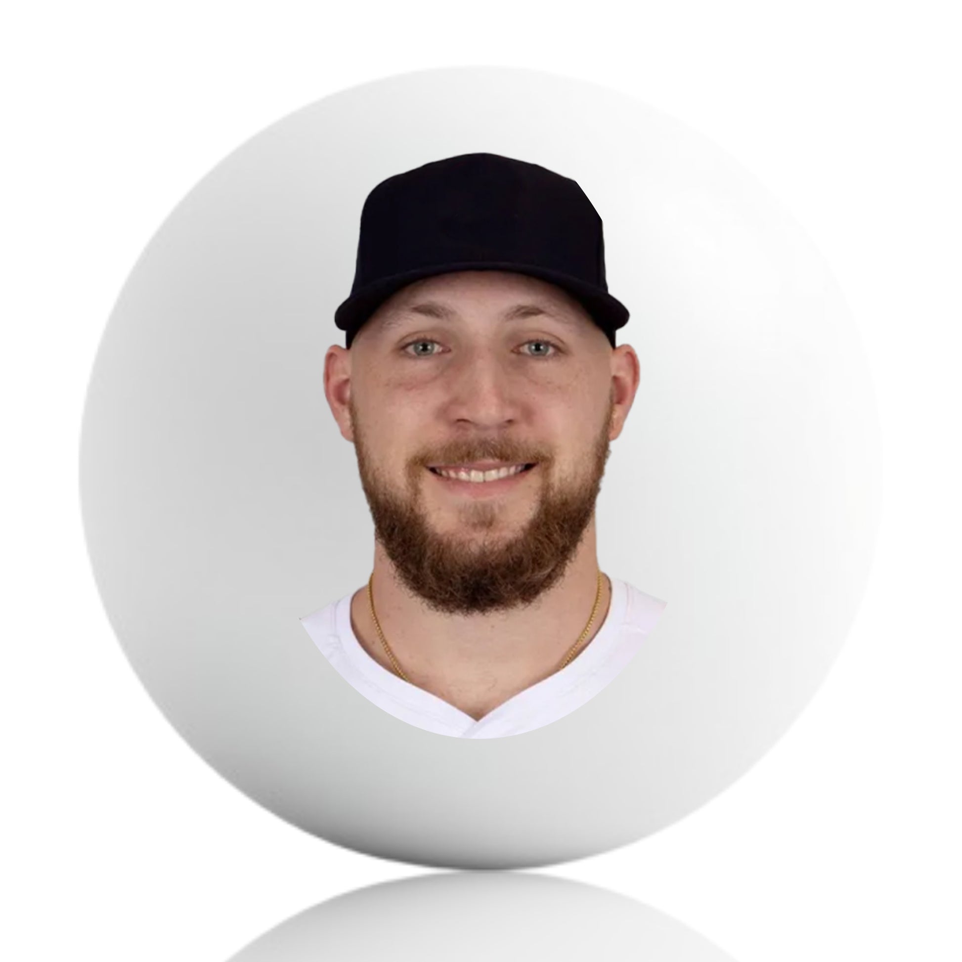 A white ping pong ball with a centered Garrett Crochet headshot.