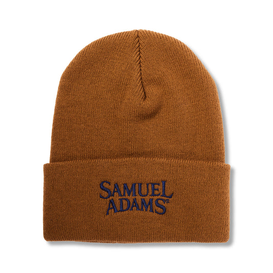 Brown Embroidered Logo Foldover Beanie