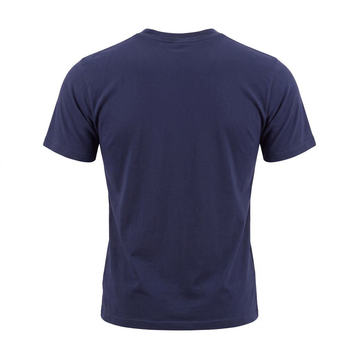 A navy blue short-sleeve crewneck t-shirt shown from the back, displayed on a clean white background.