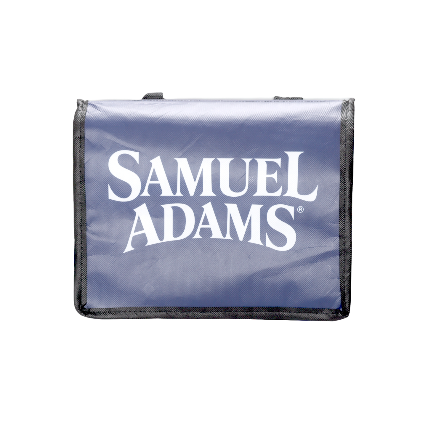 A navy Sam Adams-themed Cooler Bag. Has black handles, the Sam Adams hoist logo, and the slogan "the best beer in America".