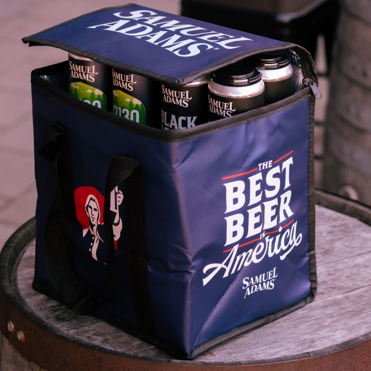 A navy Sam Adams-themed Cooler Bag.