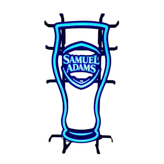A Samuel Adams Pint LED with blue neon lighting.
