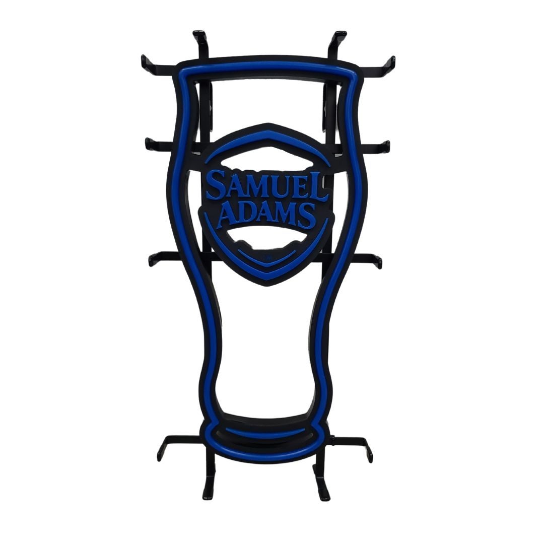 A Samuel Adams Pint LED with blue neon lighting.