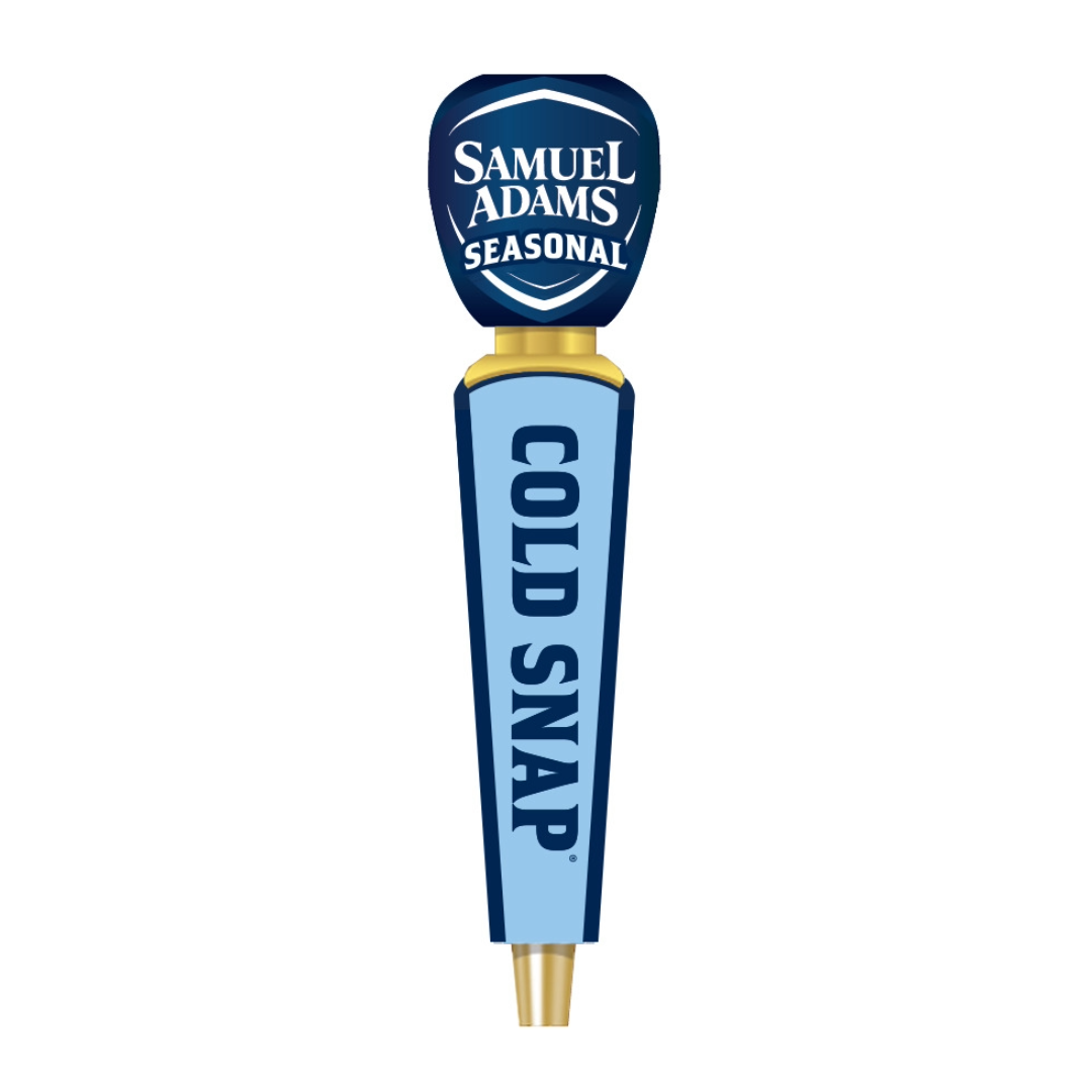 Samuel Adams Seasonal Cold Snap beer tap handle on a solid white background.