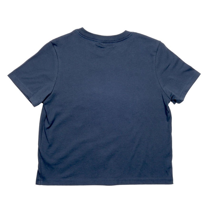 Back view of tee which is solid navy.