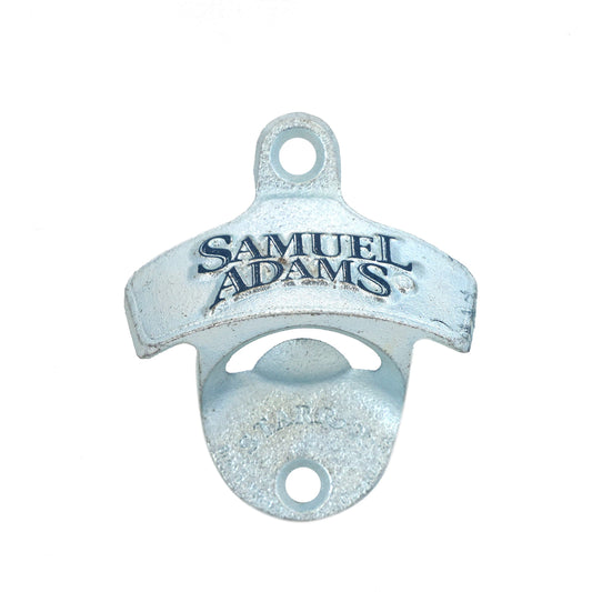 Metal stationary Samuel Adams bottle opener with screw holes to mount.